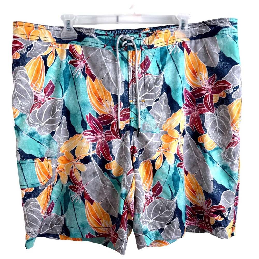 Tommy Bahama Mens Swim Trunks Size XXL‎ Tropical Floral Board Shorts Turquoise